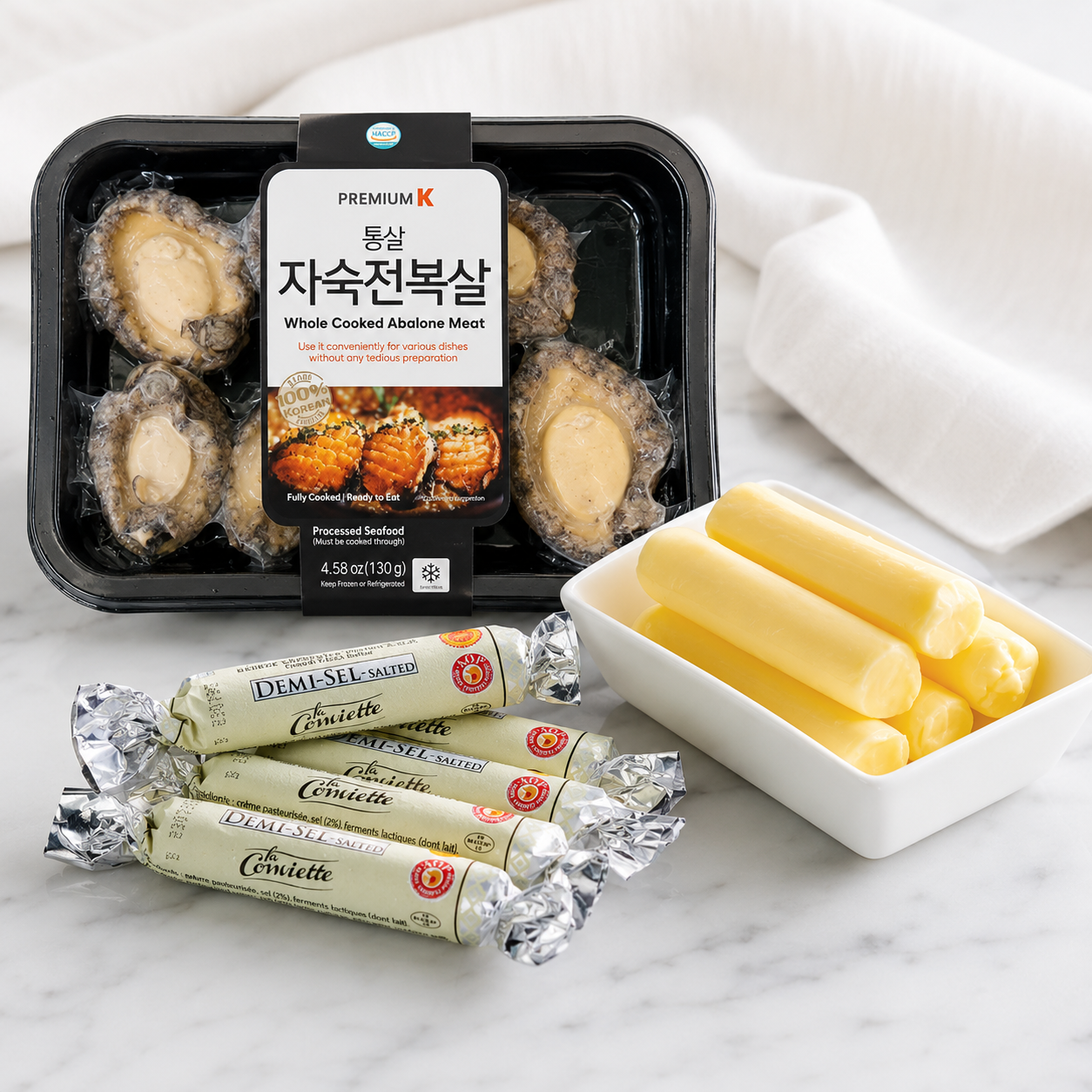 Premium Whole Cooked Abalone (130g) + La Conviette Butter 5 Rolls